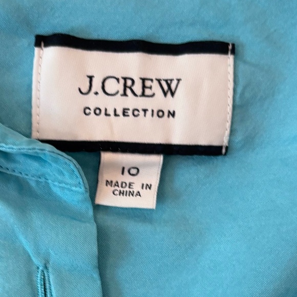 J Crew Collection Silk Blue Button Down Ruffled Blouse, Size 10 - Picture 5 of 9